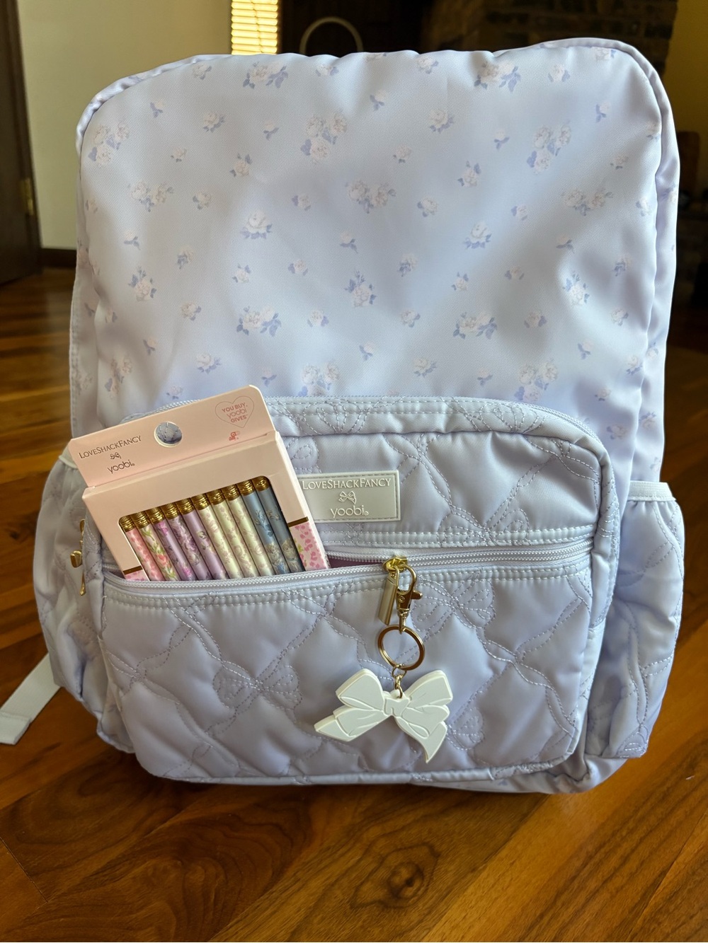 Loveshackfancy Yoobi Pastel Quilted Kids Backpack witH Bow Charm, NEW